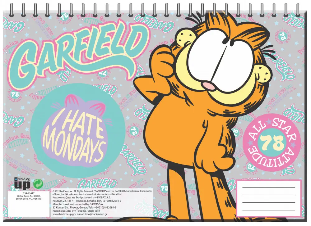 Garfield A/4 spirál vázlatfüzet 30 lapos termékfotó
