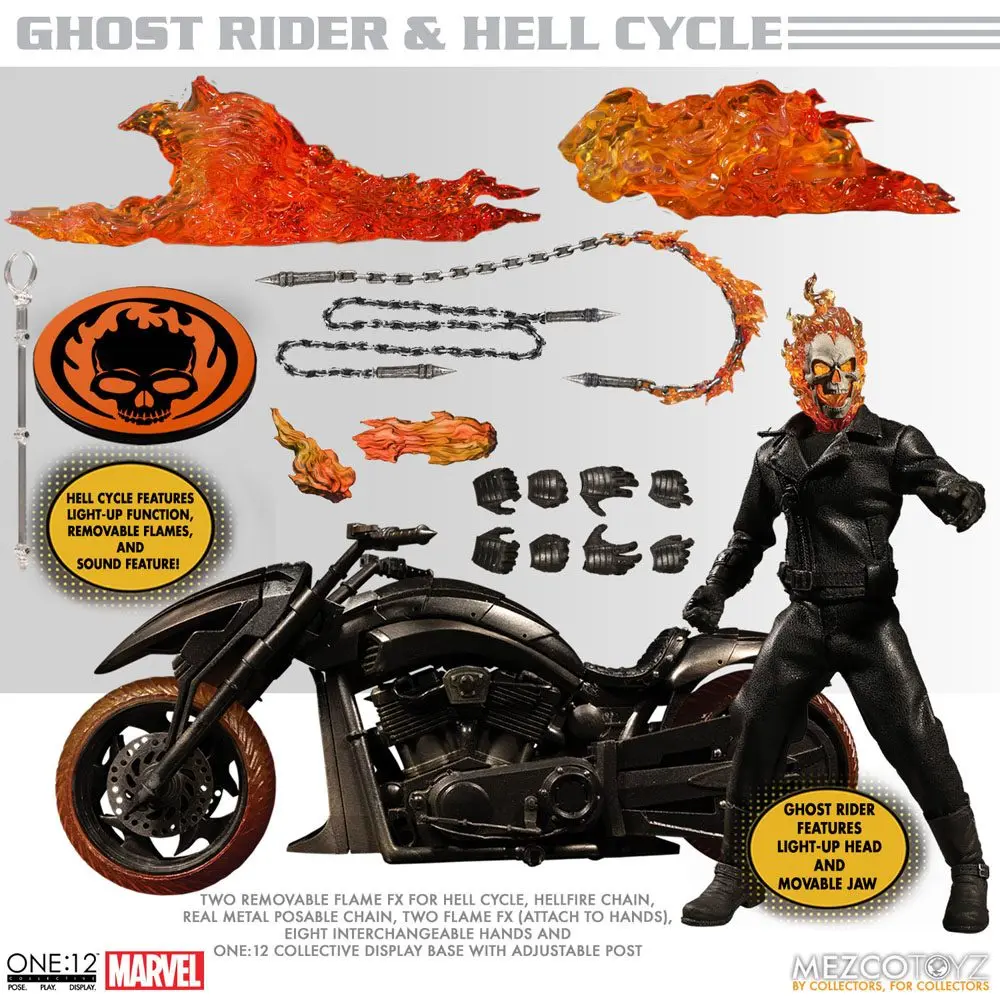 Ghost Rider 1/12 Ghost Rider &amp; Hell Cycle akciófigura és jármű hanggal termékfotó