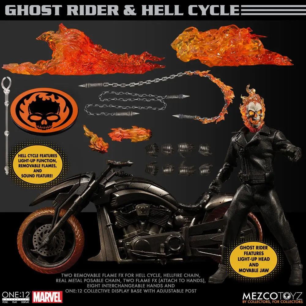 Ghost Rider 1/12 Ghost Rider &amp; Hell Cycle akciófigura és jármű hanggal termékfotó