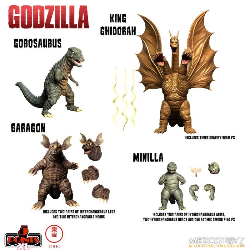 Godzilla: Destroy All Monsters 5 Points XL Godzilla 1968 4db-os figura csomag termékfotó
