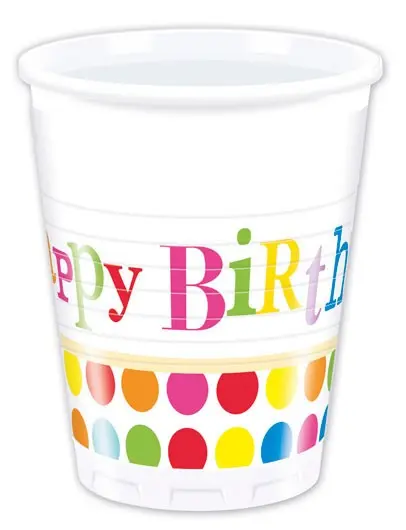 Happy Birthday Dots műanyag pohár 8 db-os 200 ml termékfotó