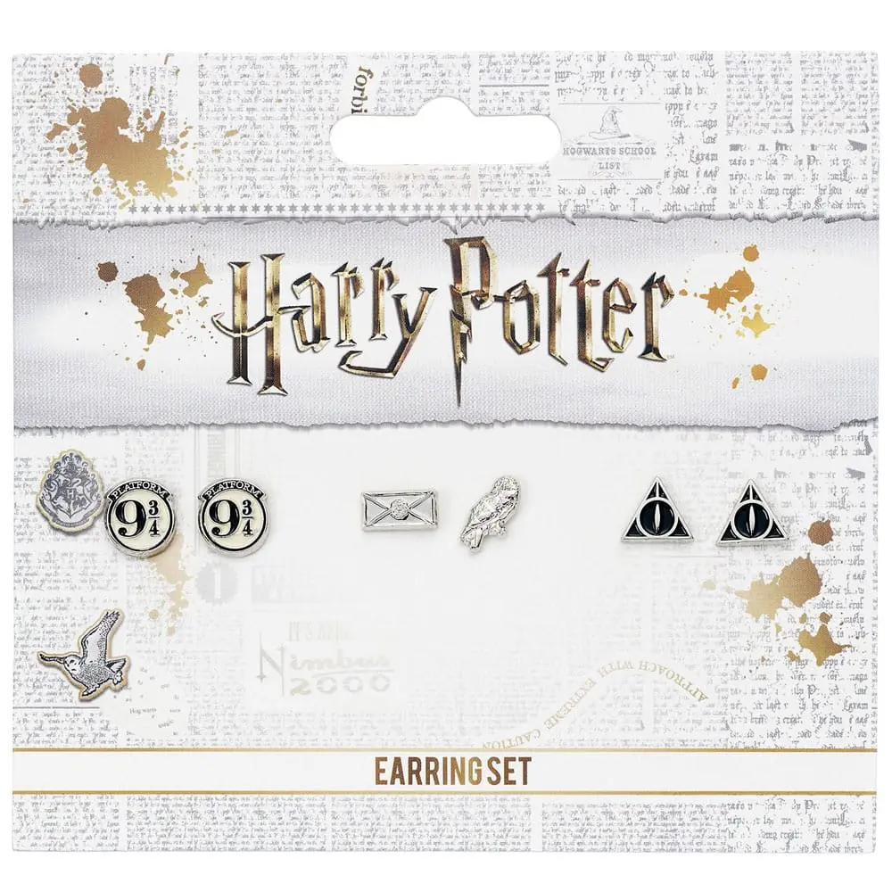 Harry Potter Platform 9 3/4 Hedwig & Letter, Deathly Hallows 3 db-os fülbevaló csomag (ezüstözött) termékfotó