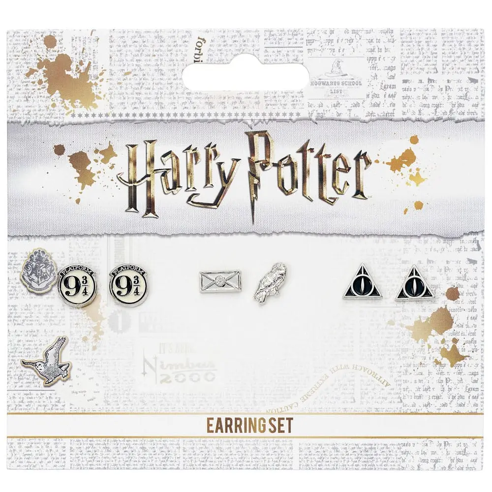Harry Potter Platform 9 3/4 Hedwig &amp; Letter, Deathly Hallows 3 db-os fülbevaló csomag (ezüstözött) termékfotó