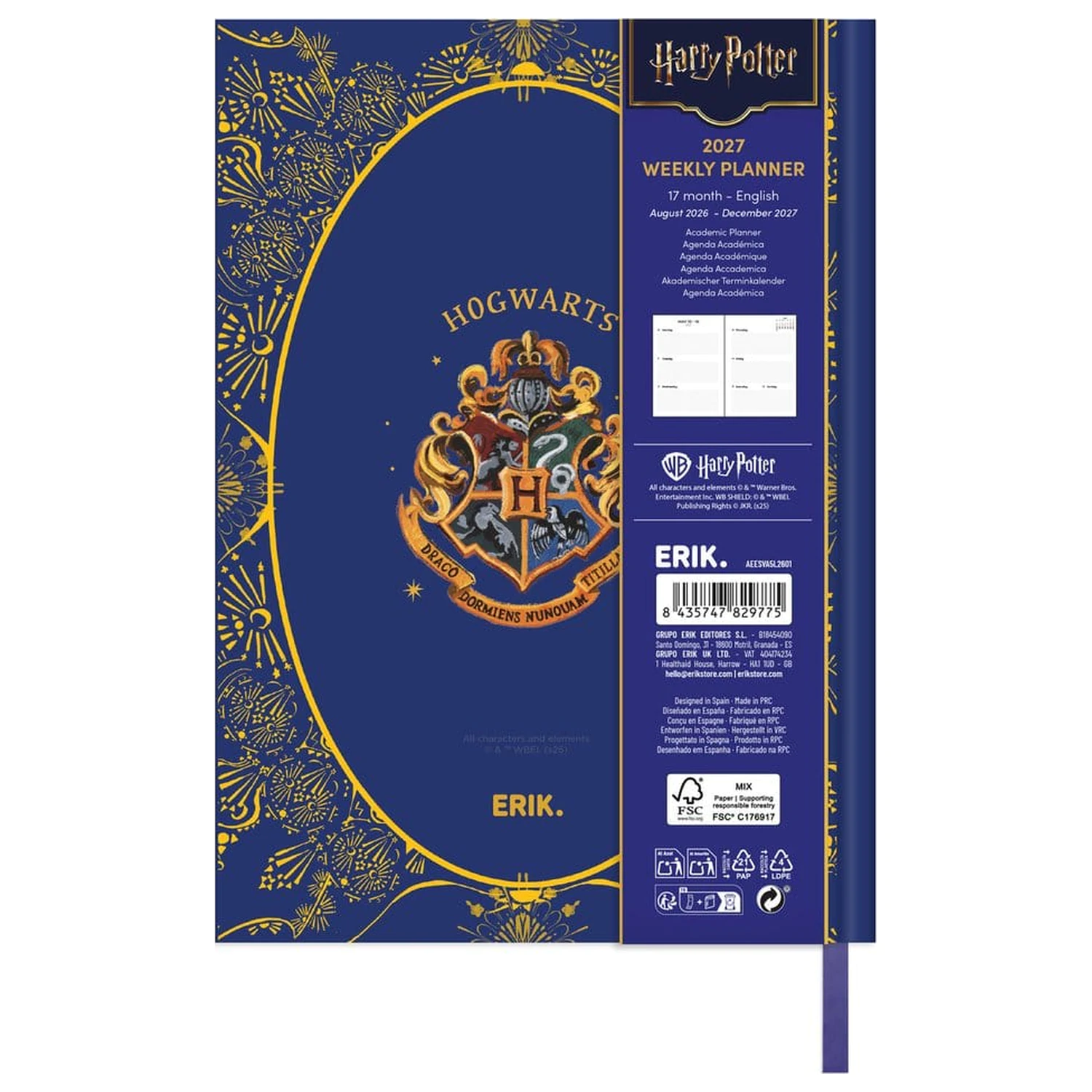 Harry Potter School A5 keményfedeles füzet, heti tervező 2026/2027 termékfotó