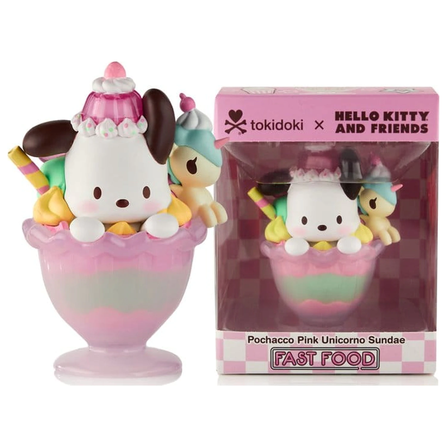 Hello Kitty & Friends Window Box figura Fast Food Pochacco Pink Unicorn Sundae 9 cm termékfotó