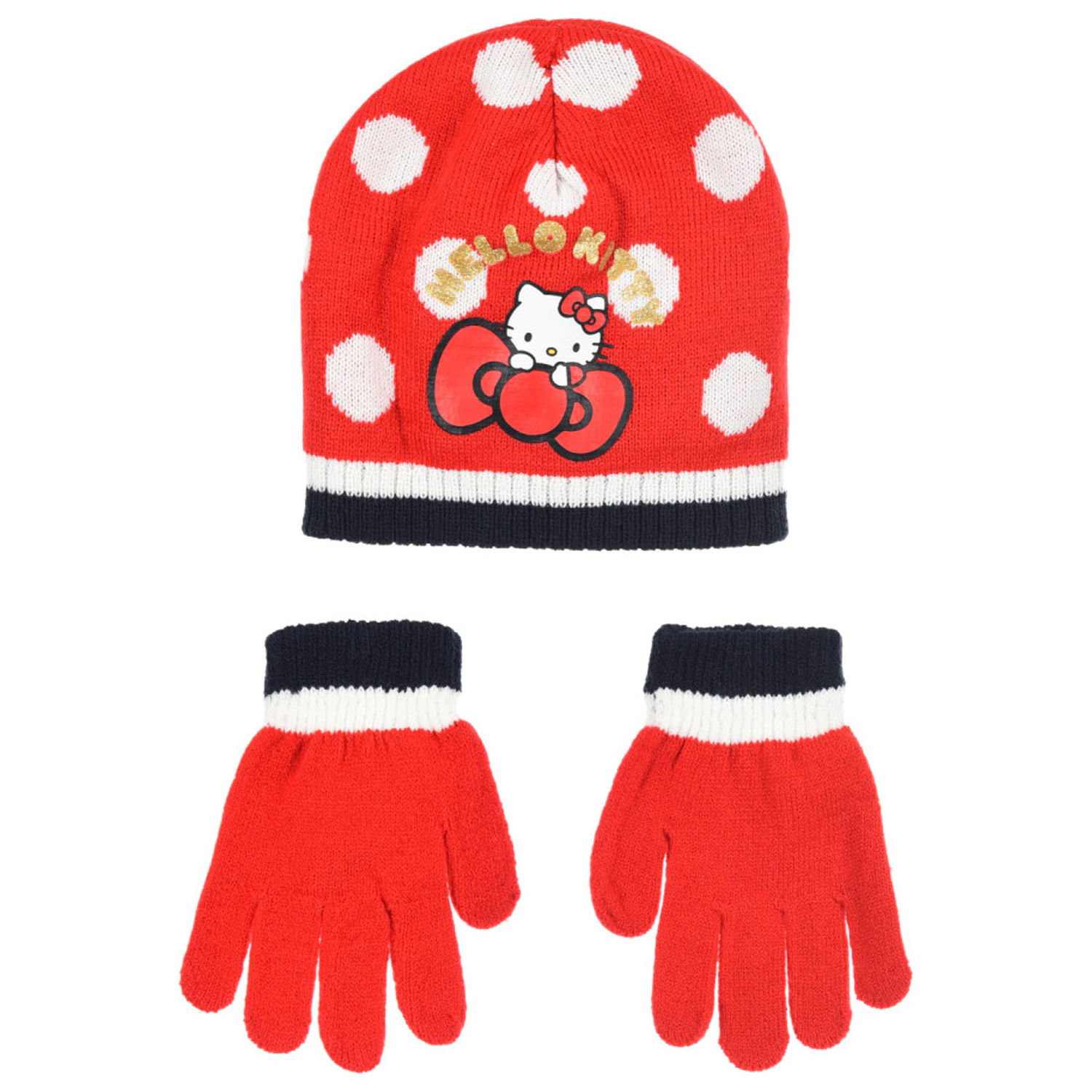 Hello Kitty Cute Dots Red gyerek sapka és kesztyű szett 52 cm termékfotó