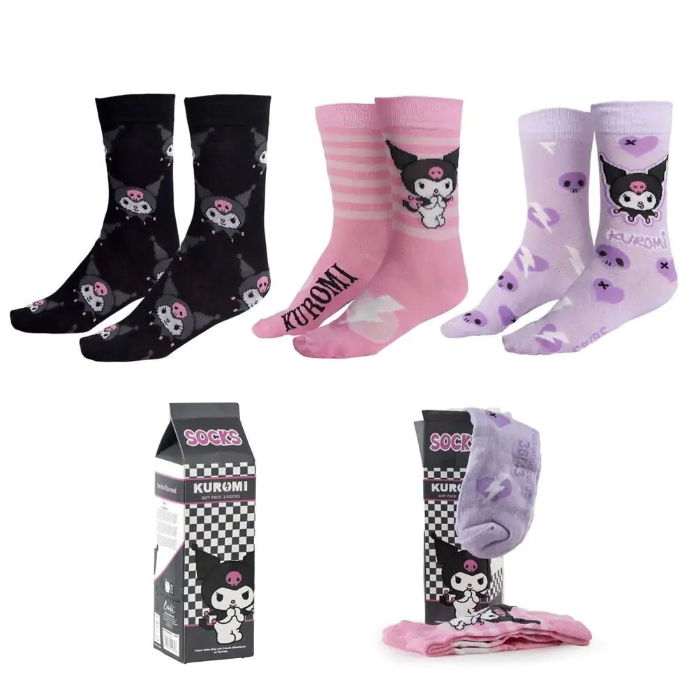 Hello Kitty Kuromi 3 db-os felnőtt zokni csomag termékfotó