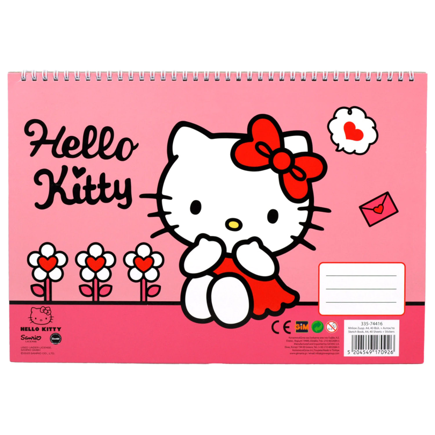 Hello Kitty Sweetheart A/4 spirál vázlatfüzet 40 lapos matricával termékfotó
