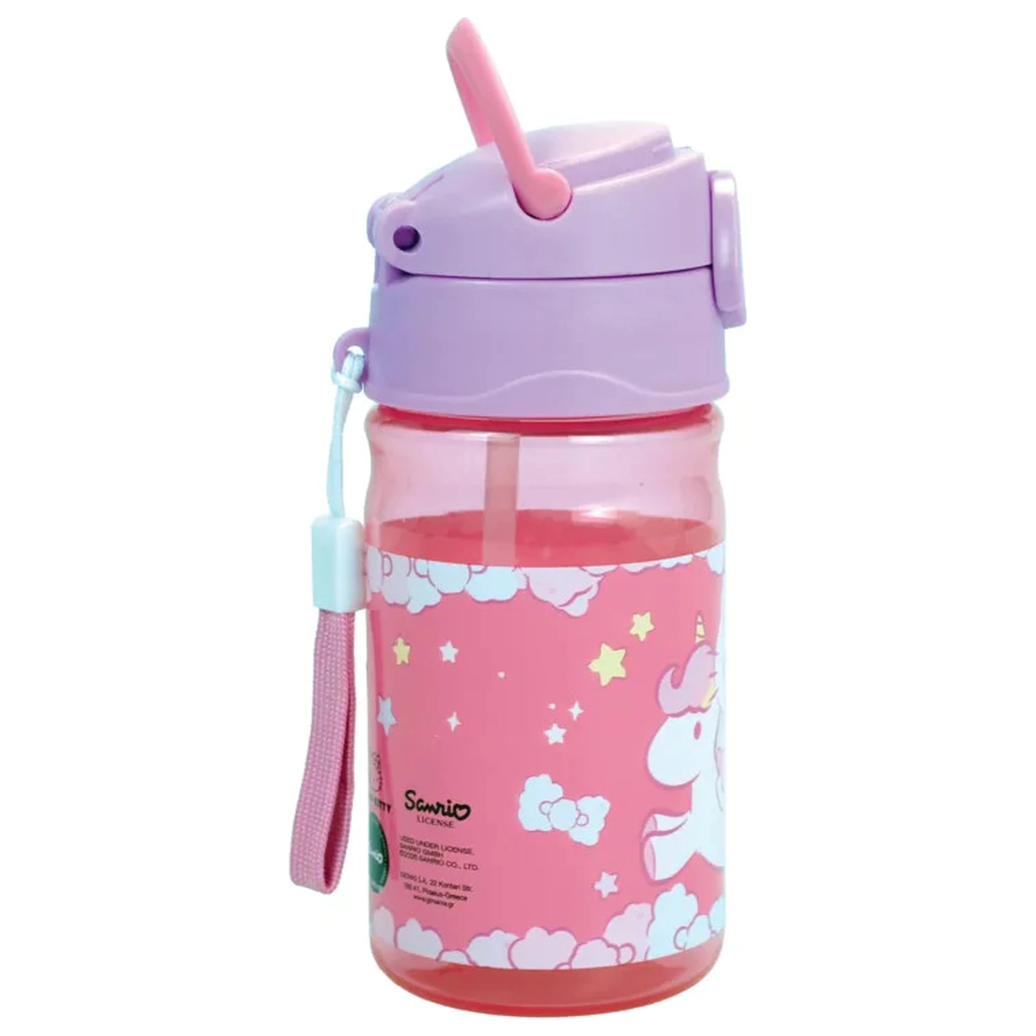 Hello Kitty Unicorn műanyag szívószálas kulacs akasztóval 350 ml termékfotó