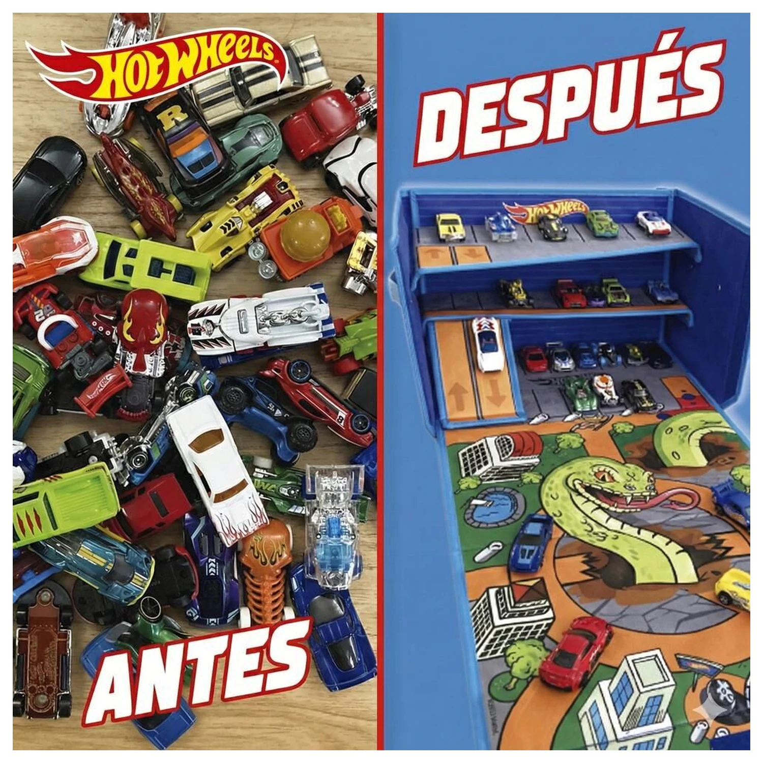 Hot Wheels autó rendeződoboz pályával és játszófelülettel termékfotó