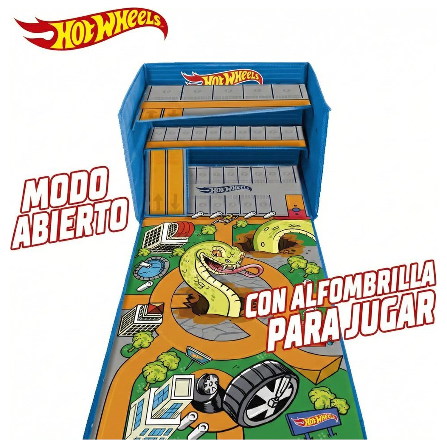 Hot Wheels autó rendeződoboz pályával és játszófelülettel termékfotó