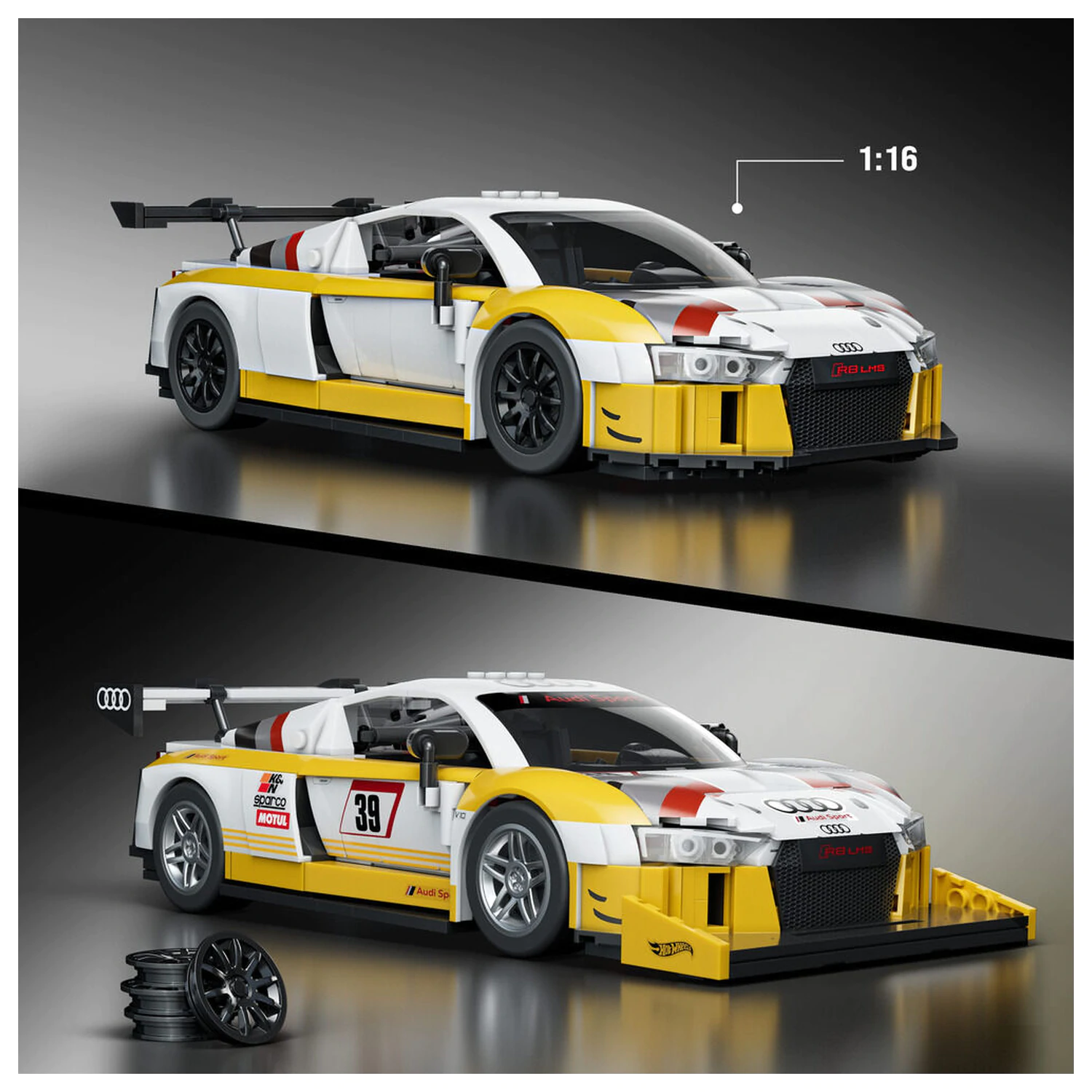 Hot Wheels Elite Mattel Brick Shop 1/16 '15 Audi R8 LMS építőkészlet termékfotó