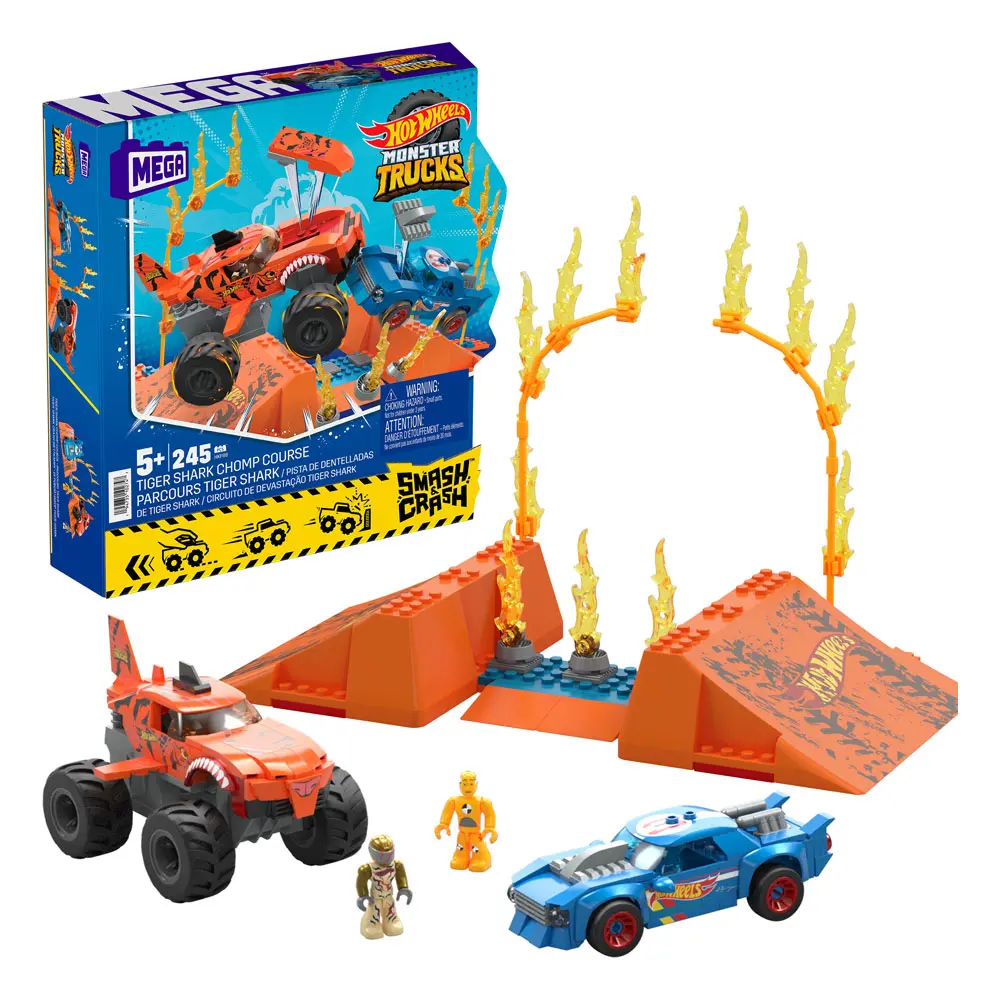 Hot Wheels Monster Trucks Mega Construx Construction Set Tiger Shark Chomp Course termékfotó