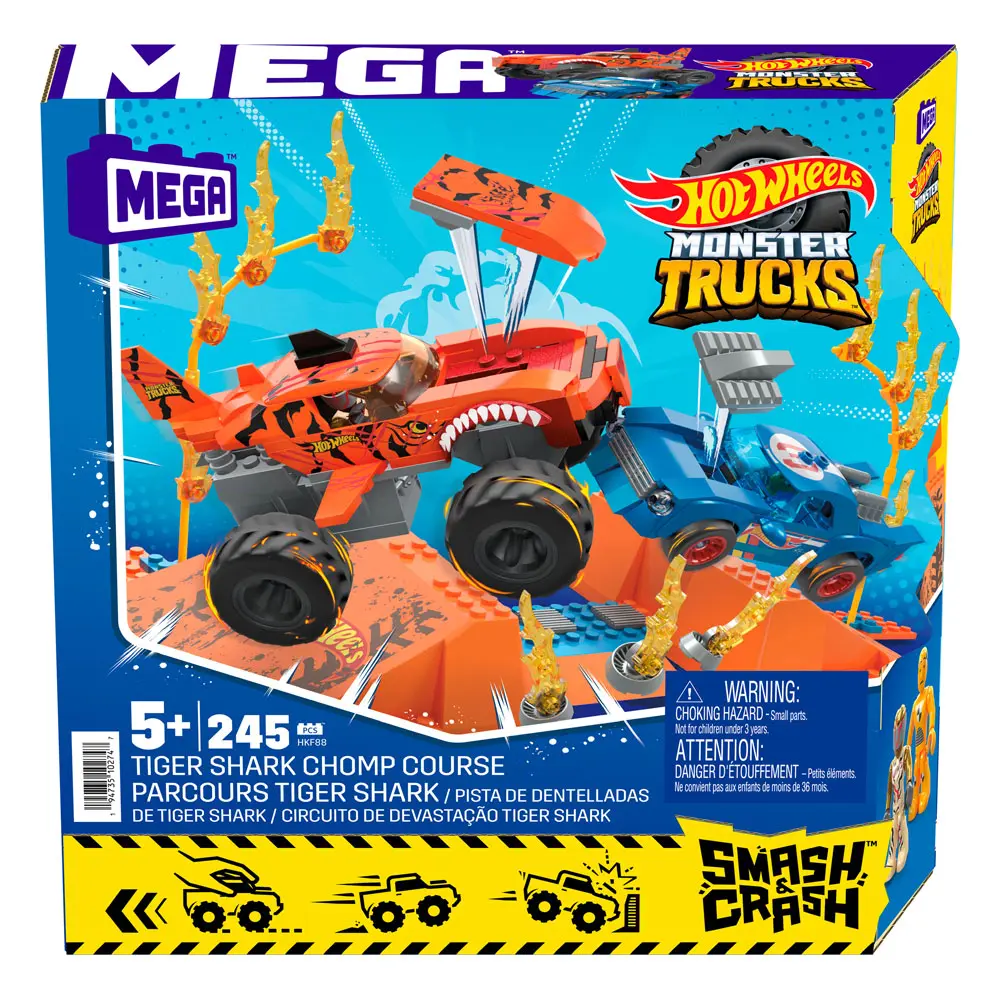 Hot Wheels Monster Trucks Mega Construx Construction Set Tiger Shark Chomp Course termékfotó