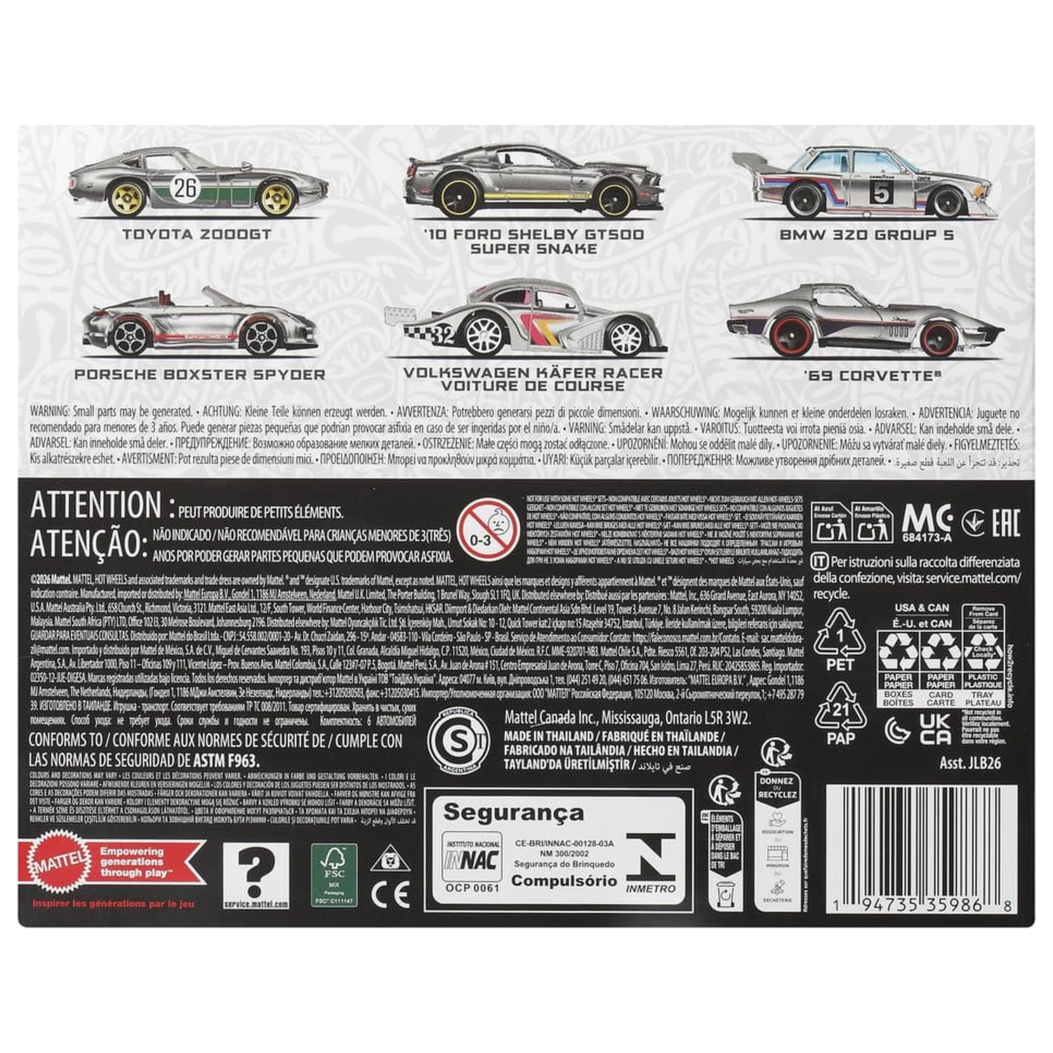 Hot Wheels Silver Series Die-Cast 1/64 ZAMAC 6 db-os jármű csomag termékfotó