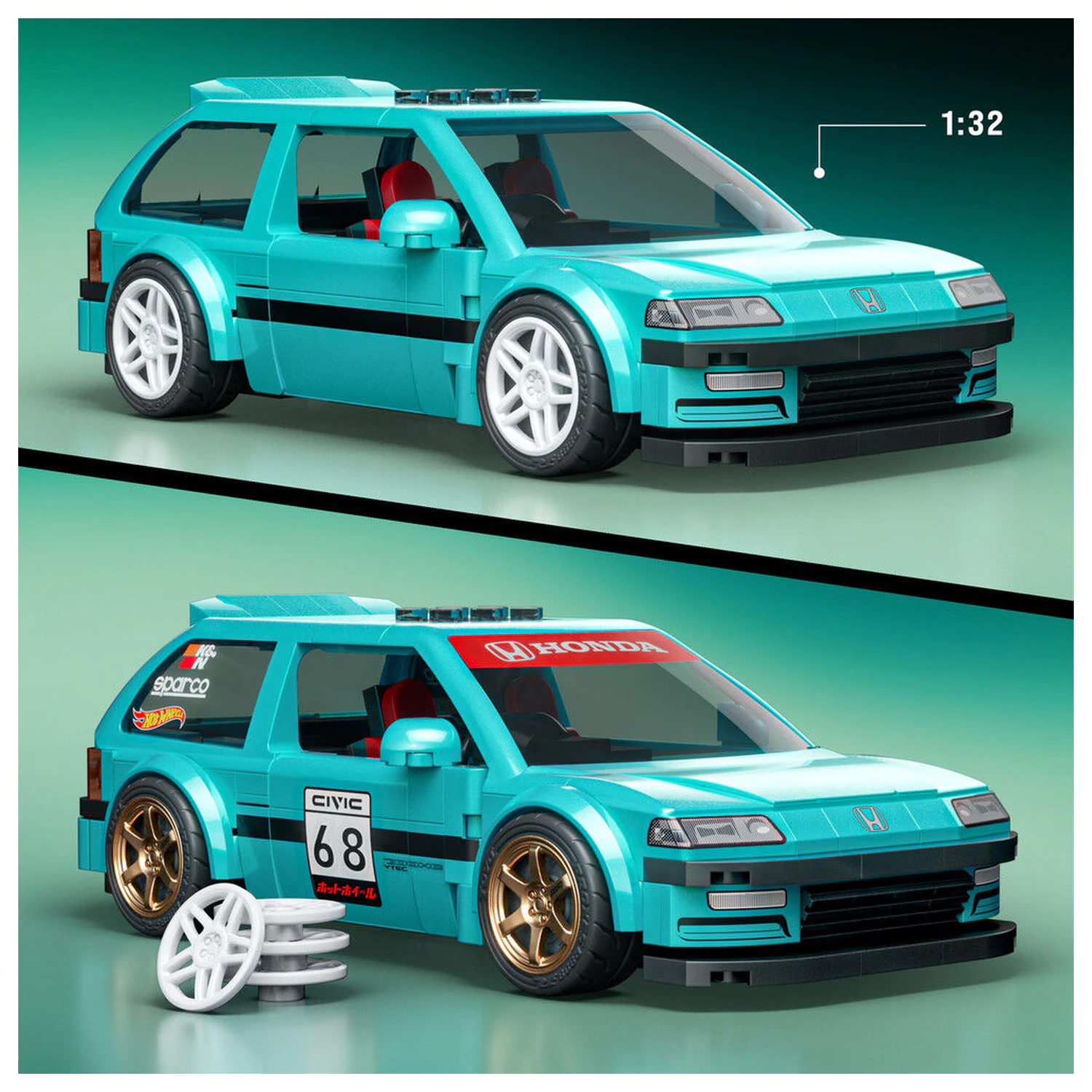 Hot Wheels Speed Series Mattel Brick Shop 1/32 Custom ’90 Honda Civic EF építőkészlet termékfotó