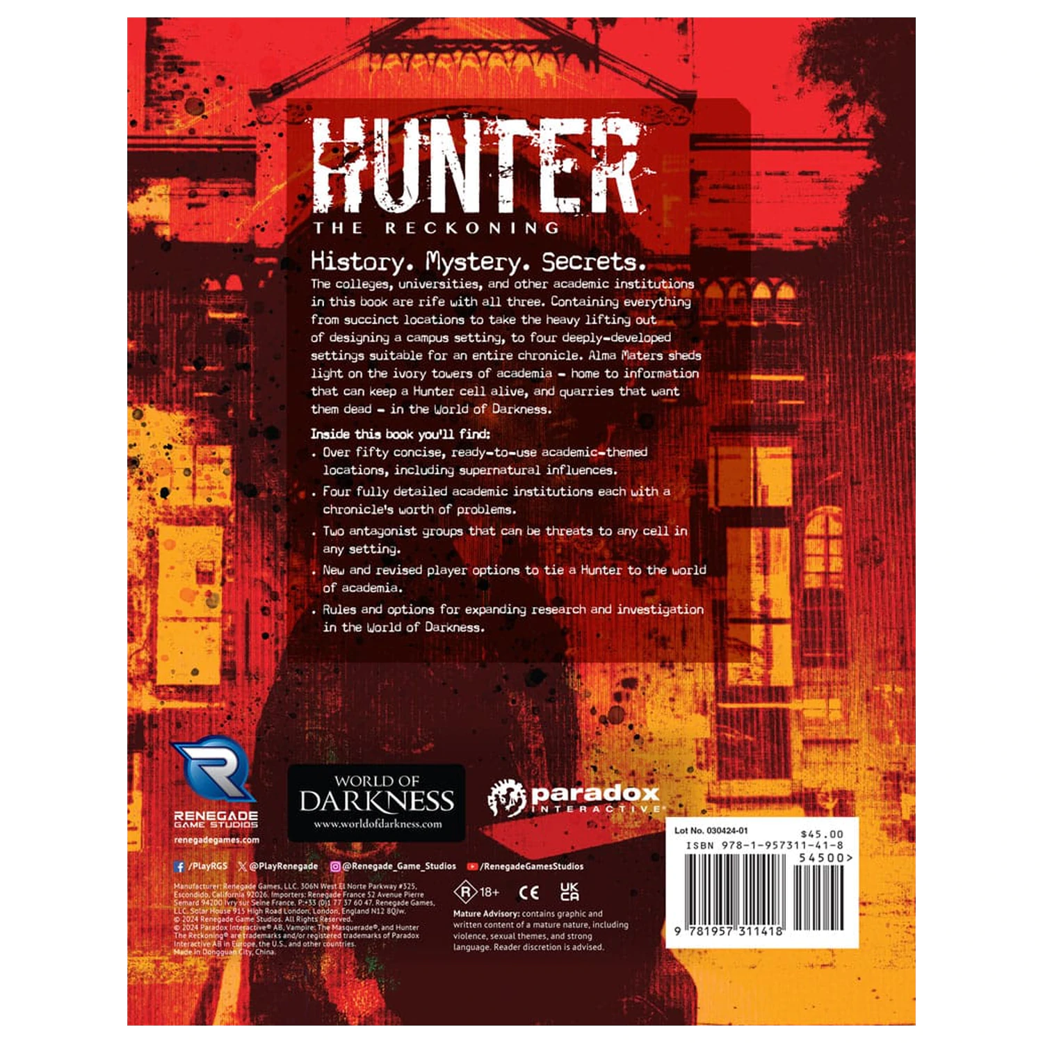 Hunter: The Reckoning 5th Edition RPG book Alma Maters Sourcebook angol nyelvű termékfotó