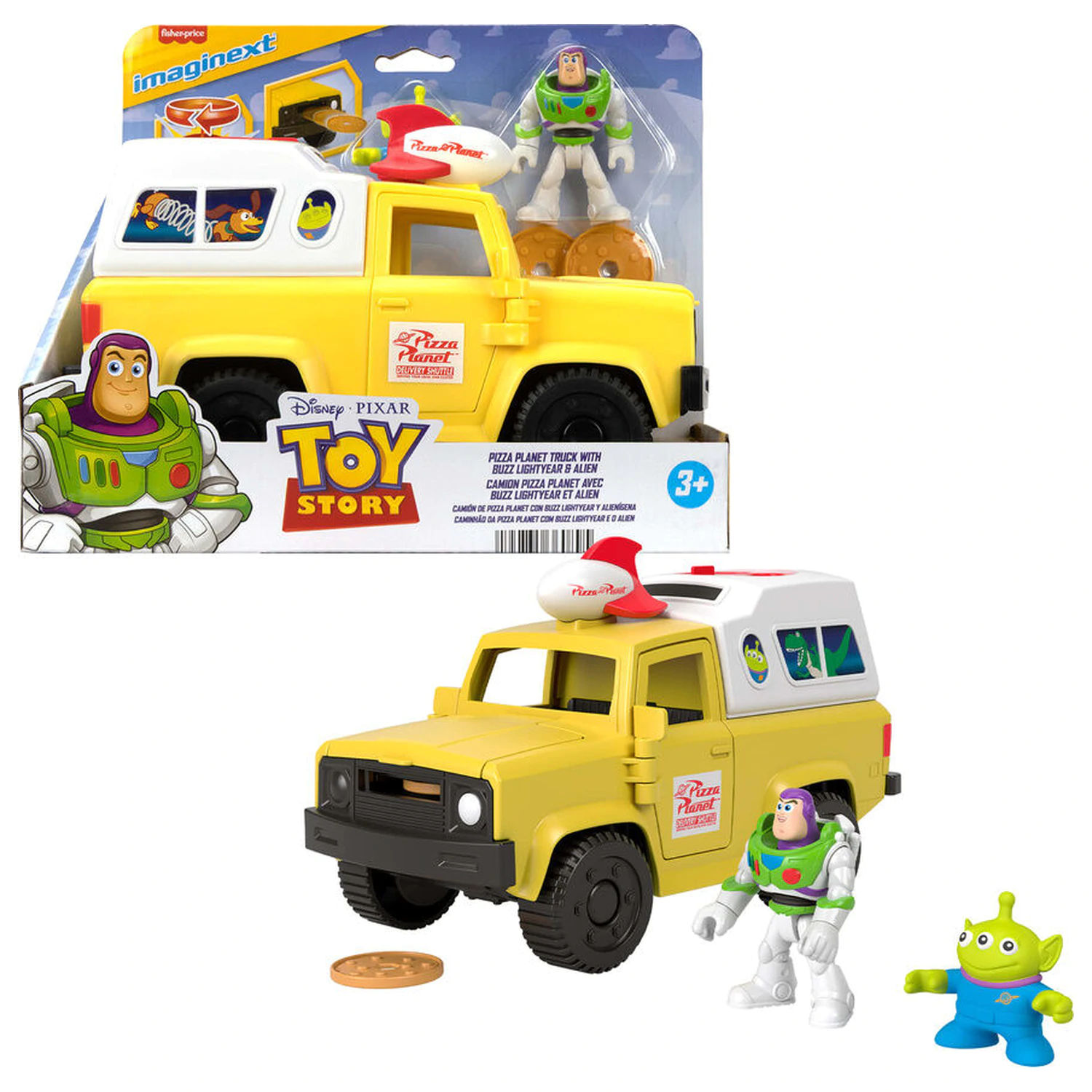 Imaginext Disney Pixar Toy Story Pizza Planet truck + Buzz Lightyear and Alien figurák termékfotó