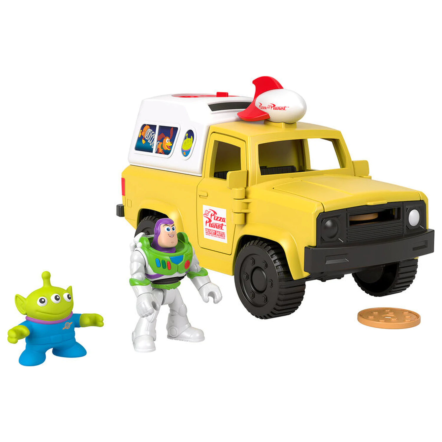 Imaginext Disney Pixar Toy Story Pizza Planet truck + Buzz Lightyear and Alien figurák termékfotó