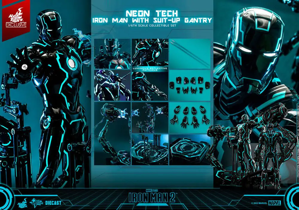 Iron Man 2 Actionfigur 1/6 Neon Tech Iron Man mit Suit-Up Gantry 32 cm termékfotó