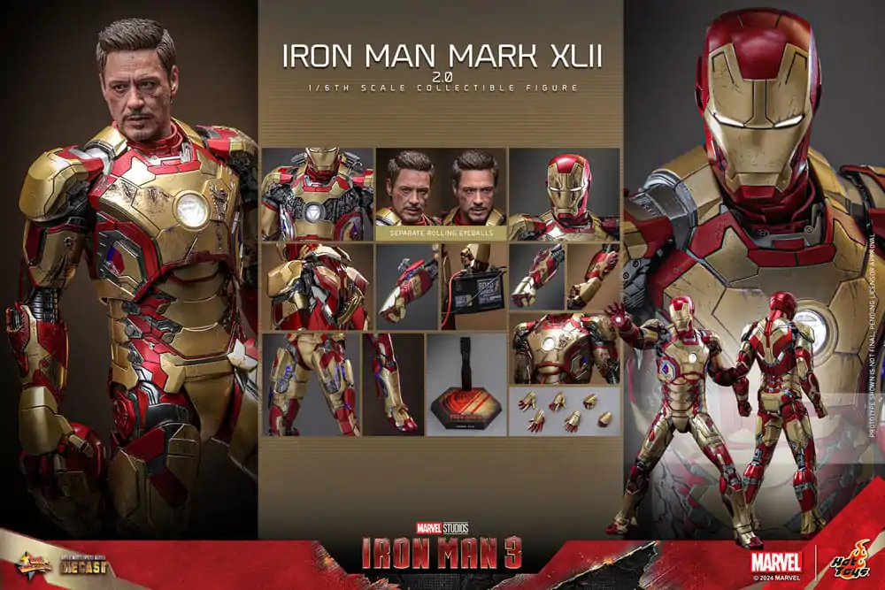 Iron Man 3 Movie Masterpiece Diecast 1/6 Iron Man Mark XLII (2.0) akciófigura 32 cm termékfotó