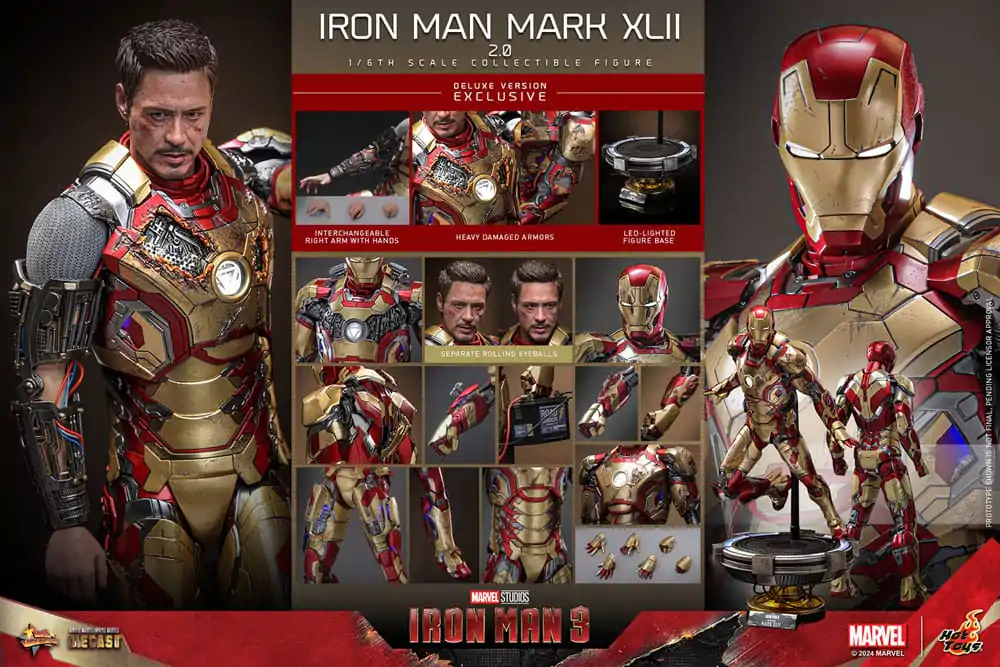 Iron Man 3 Movie Masterpiece Diecast 1/6 Iron Man Mark XLII (2.0) Deluxe akciófigura 32 cm termékfotó