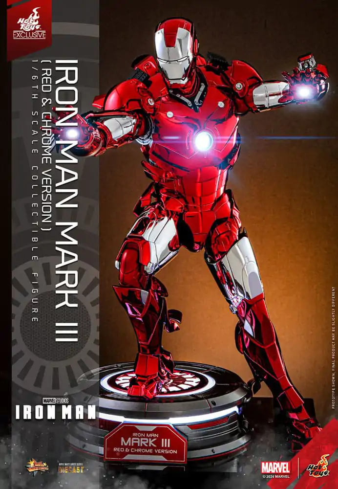 Iron Man Movie Masterpiece Diecast 1/6 Iron Man Mark III (Red &amp; Chrome Version) Hot Toys Exkluzív akciófigura 32 cm termékfotó