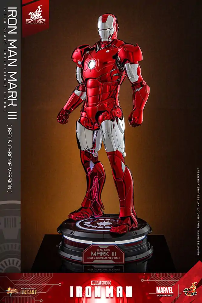 Iron Man Movie Masterpiece Diecast 1/6 Iron Man Mark III (Red &amp; Chrome Version) Hot Toys Exkluzív akciófigura 32 cm termékfotó