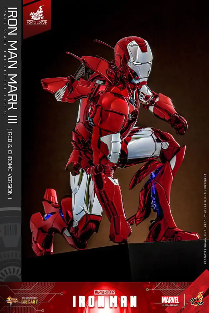 Iron Man Movie Masterpiece Diecast 1/6 Iron Man Mark III (Red &amp; Chrome Version) Hot Toys Exkluzív akciófigura 32 cm termékfotó