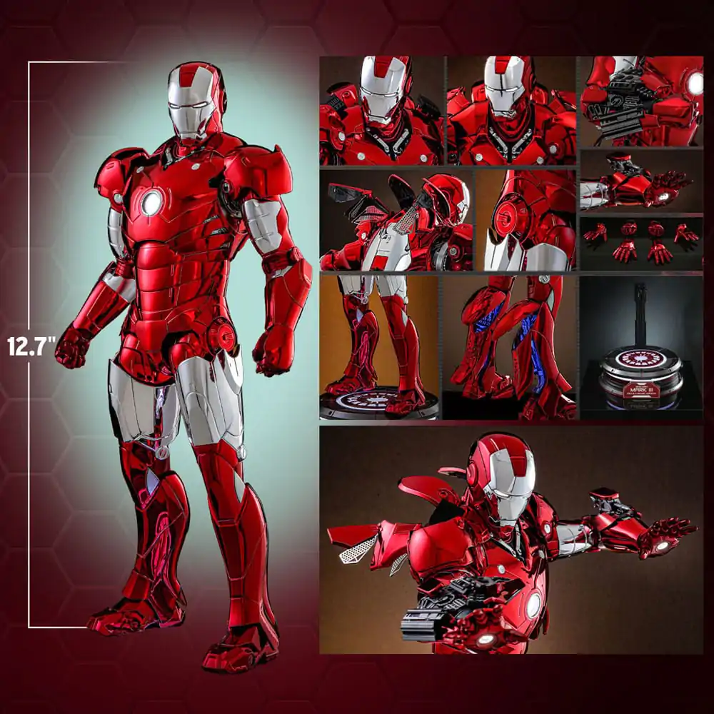 Iron Man Movie Masterpiece Diecast 1/6 Iron Man Mark III (Red &amp; Chrome Version) Hot Toys Exkluzív akciófigura 32 cm termékfotó