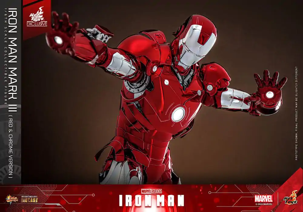 Iron Man Movie Masterpiece Diecast 1/6 Iron Man Mark III (Red &amp; Chrome Version) Hot Toys Exkluzív akciófigura 32 cm termékfotó