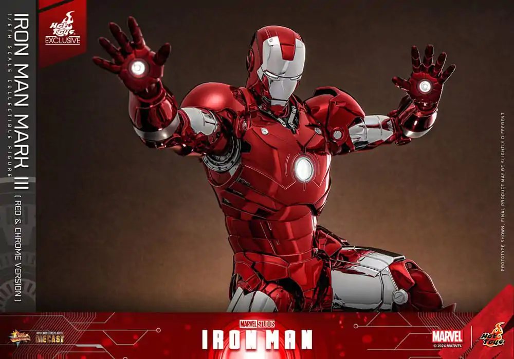 Iron Man Movie Masterpiece Diecast 1/6 Iron Man Mark III (Red &amp; Chrome Version) Hot Toys Exkluzív akciófigura 32 cm termékfotó