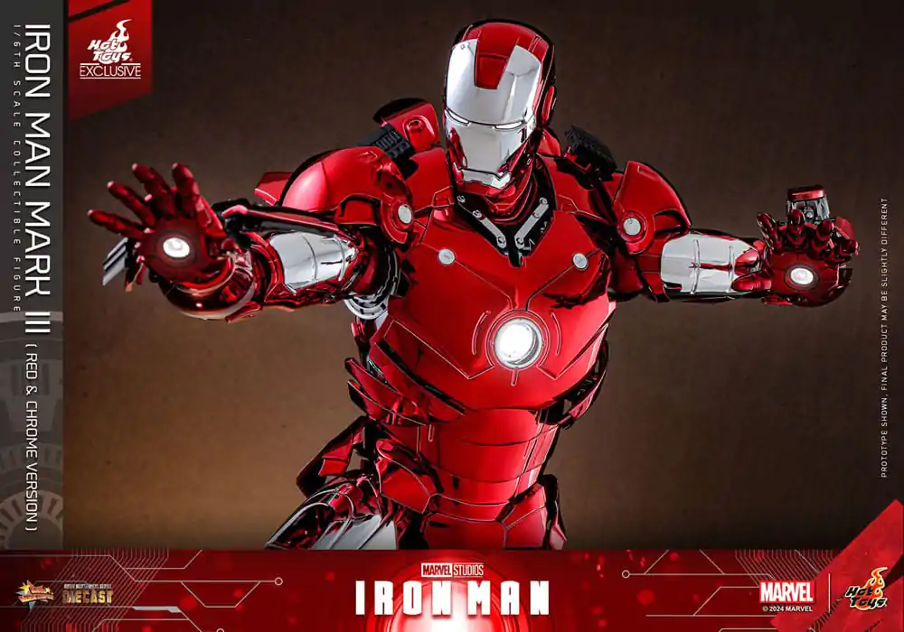 Iron Man Movie Masterpiece Diecast 1/6 Iron Man Mark III (Red &amp; Chrome Version) Hot Toys Exkluzív akciófigura 32 cm termékfotó