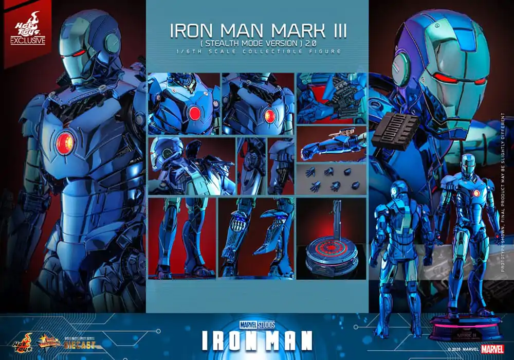 Iron Man Movie Masterpiece Diecast 1/6 Iron Man Mark III (Stealth Mode Ver.) 2.0 Hot Toys Exkluzív akciófigura 33 cm termékfotó