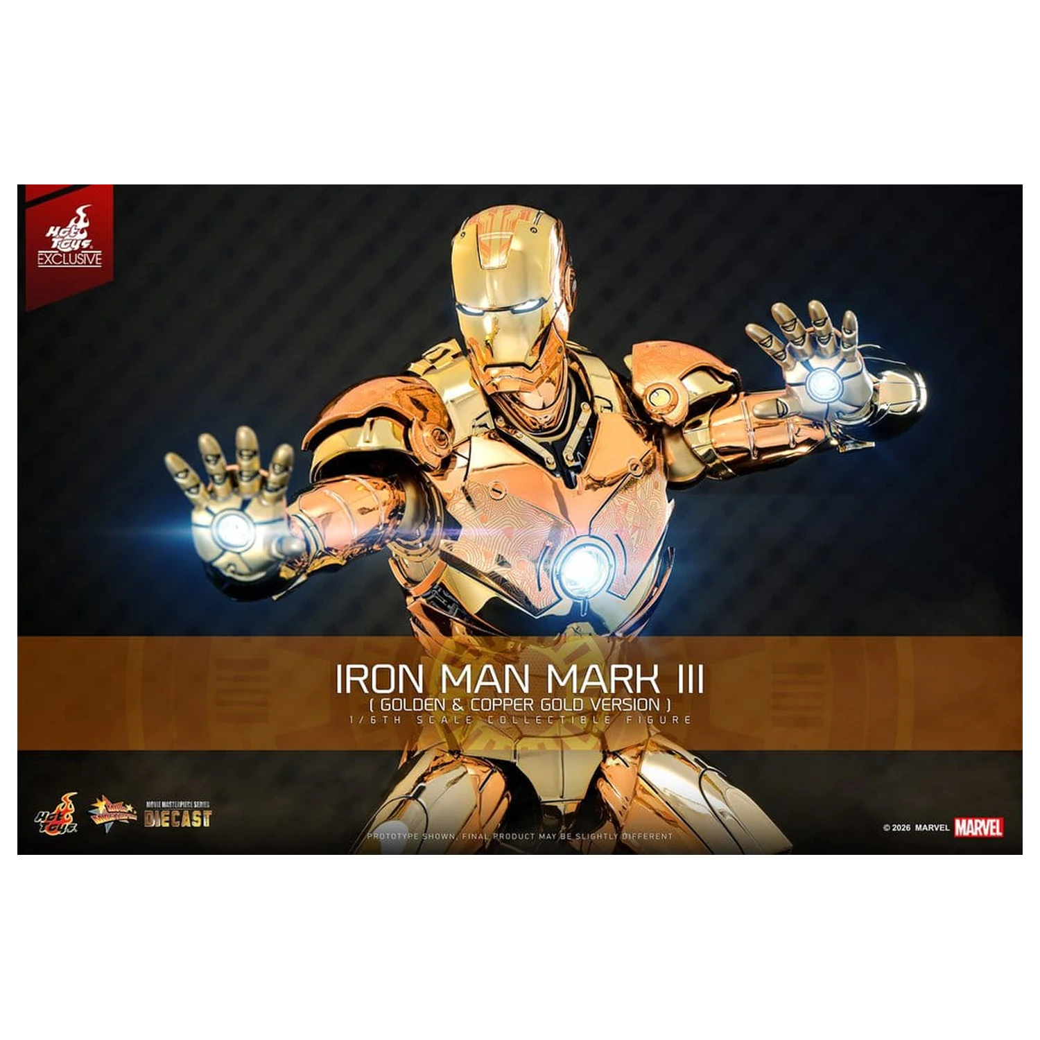 Iron Man Movie Masterpiece Diecast akciófigura 1/6 Iron Man Mark III (Golden & Copper Gold Version) Hot Toys Exkluzív 33 cm termékfotó