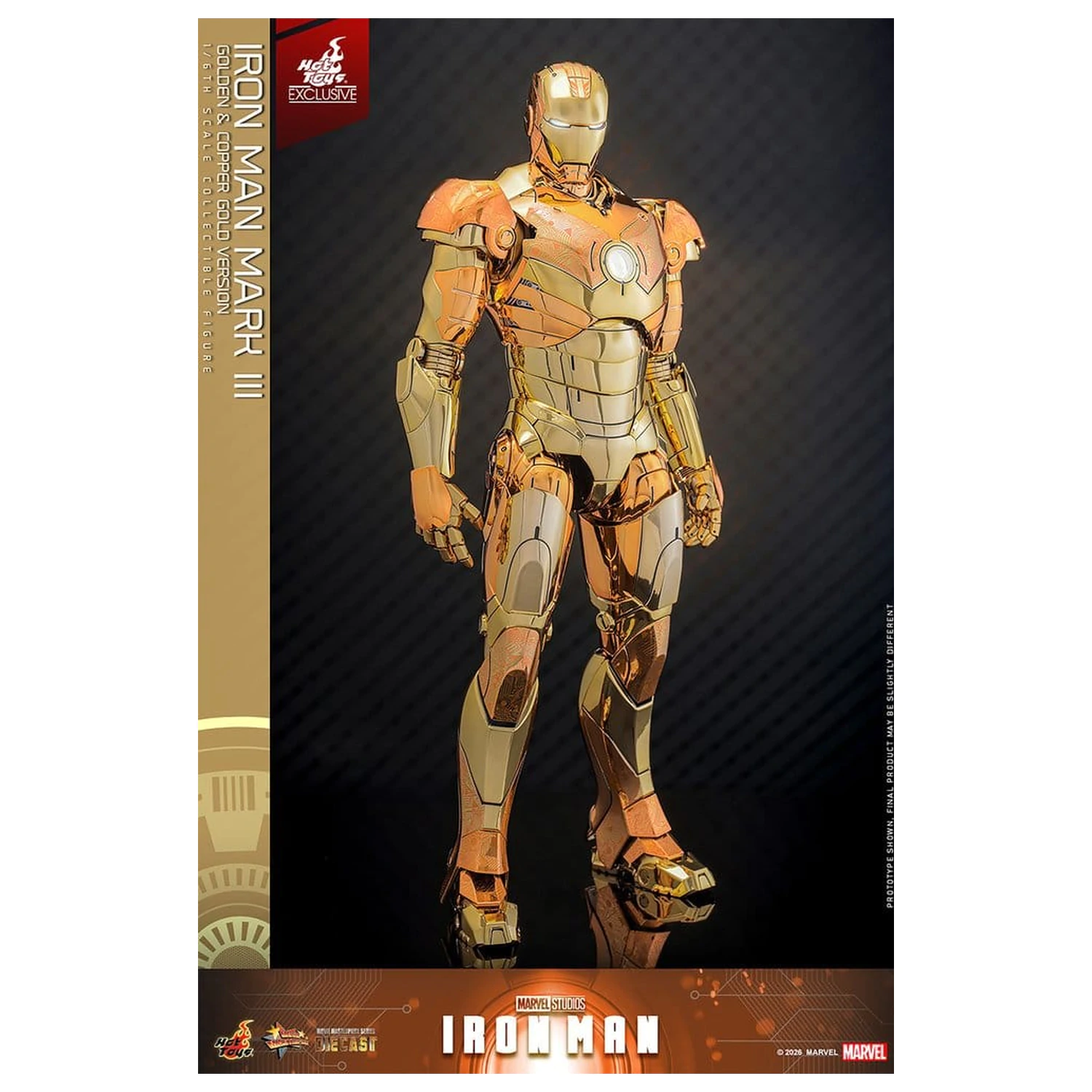 Iron Man Movie Masterpiece Diecast akciófigura 1/6 Iron Man Mark III (Golden & Copper Gold Version) Hot Toys Exkluzív 33 cm termékfotó