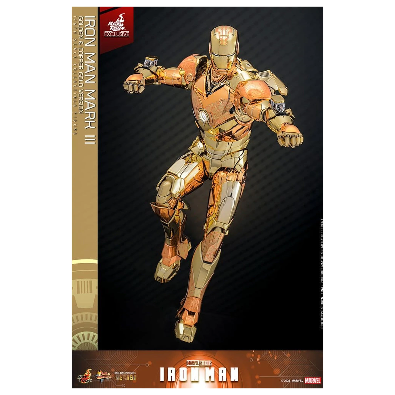 Iron Man Movie Masterpiece Diecast akciófigura 1/6 Iron Man Mark III (Golden & Copper Gold Version) Hot Toys Exkluzív 33 cm termékfotó