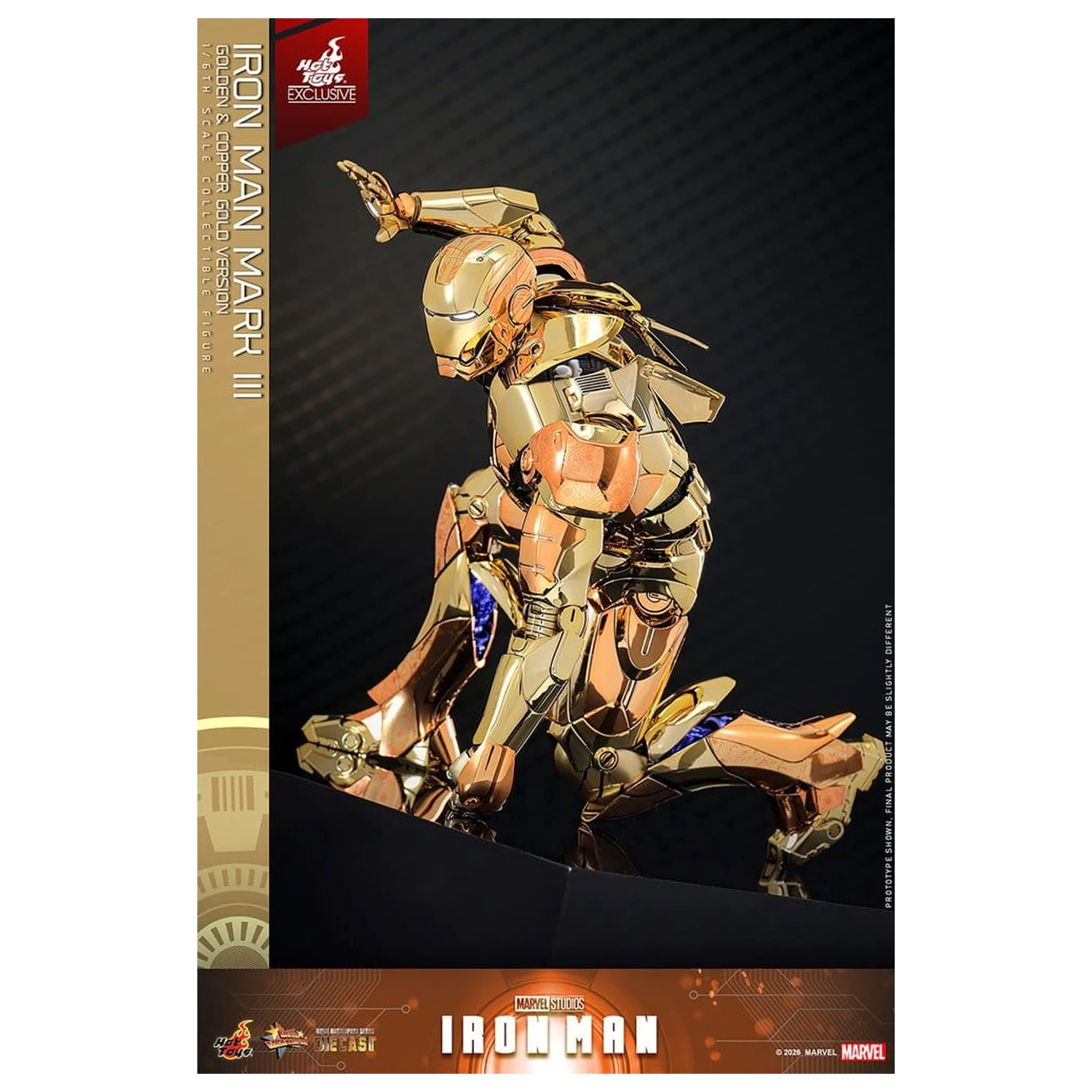 Iron Man Movie Masterpiece Diecast akciófigura 1/6 Iron Man Mark III (Golden & Copper Gold Version) Hot Toys Exkluzív 33 cm termékfotó