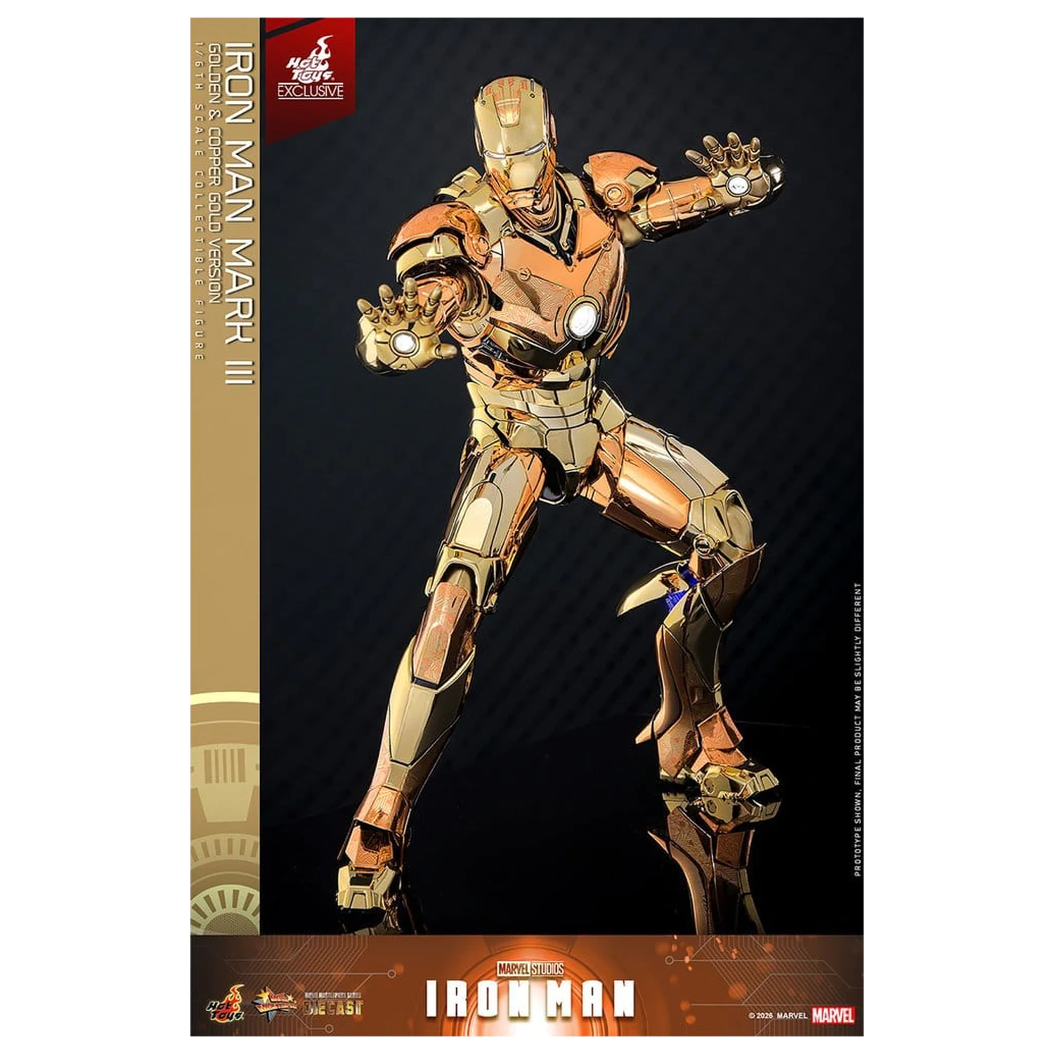 Iron Man Movie Masterpiece Diecast akciófigura 1/6 Iron Man Mark III (Golden & Copper Gold Version) Hot Toys Exkluzív 33 cm termékfotó