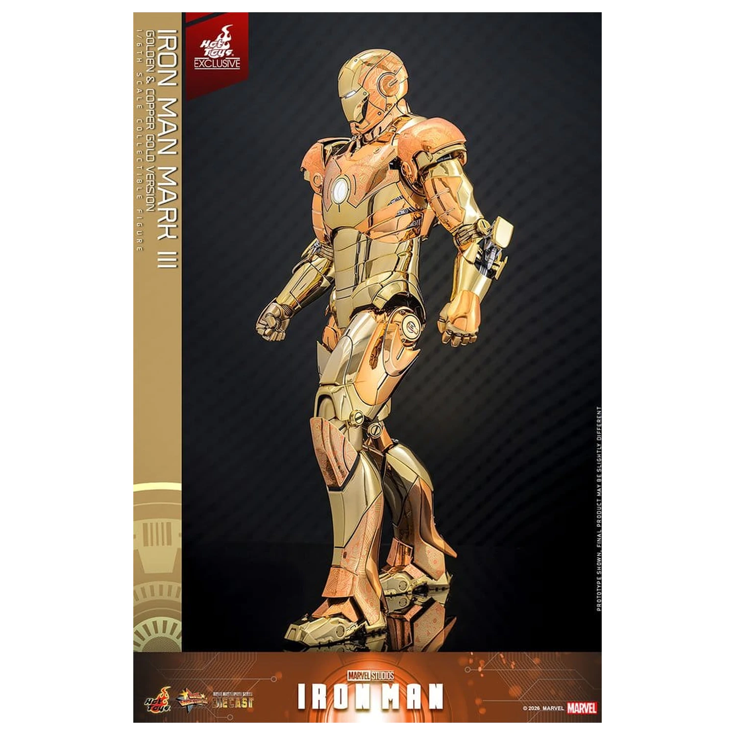 Iron Man Movie Masterpiece Diecast akciófigura 1/6 Iron Man Mark III (Golden & Copper Gold Version) Hot Toys Exkluzív 33 cm termékfotó