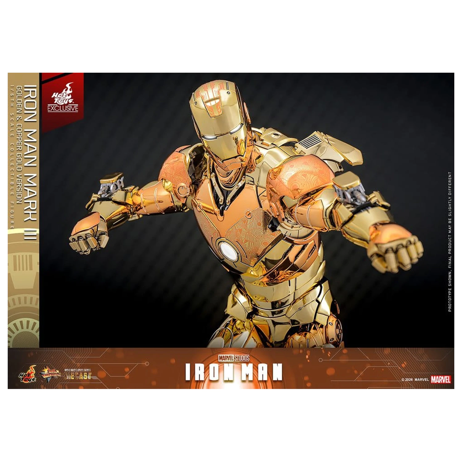 Iron Man Movie Masterpiece Diecast akciófigura 1/6 Iron Man Mark III (Golden & Copper Gold Version) Hot Toys Exkluzív 33 cm termékfotó