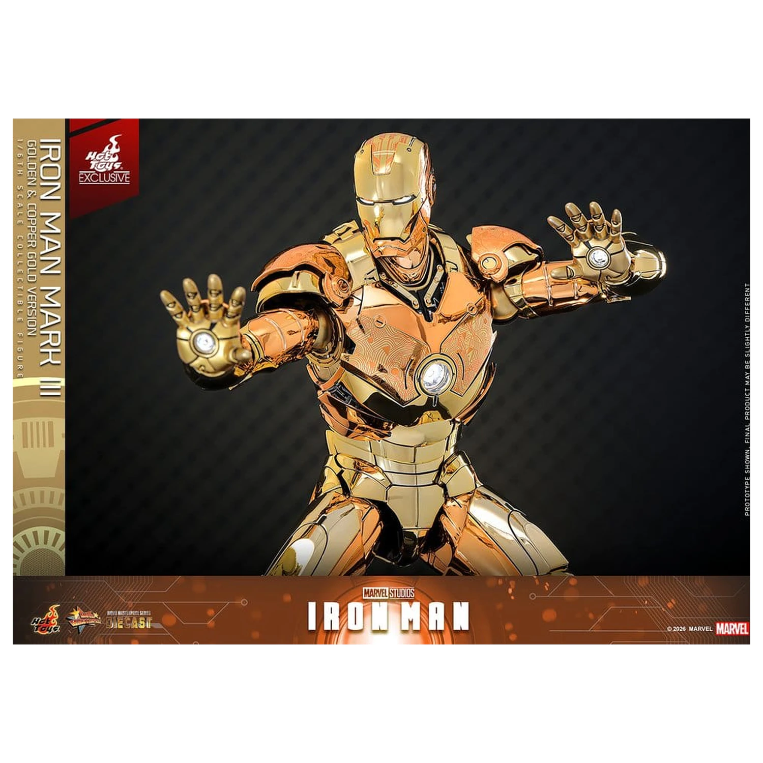 Iron Man Movie Masterpiece Diecast akciófigura 1/6 Iron Man Mark III (Golden & Copper Gold Version) Hot Toys Exkluzív 33 cm termékfotó