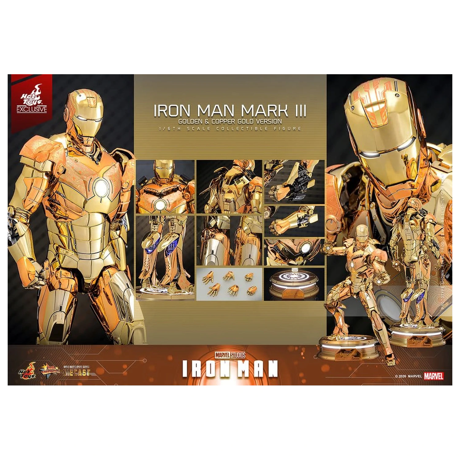 Iron Man Movie Masterpiece Diecast akciófigura 1/6 Iron Man Mark III (Golden & Copper Gold Version) Hot Toys Exkluzív 33 cm termékfotó