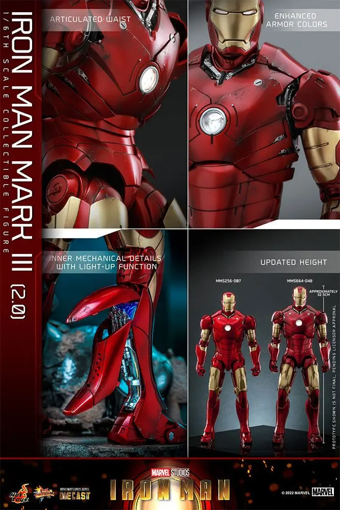 Iron Man Movie Masterpiece Series Diecast 1/6 Iron Man Mark III (2.0) akciófigura 32 cm termékfotó