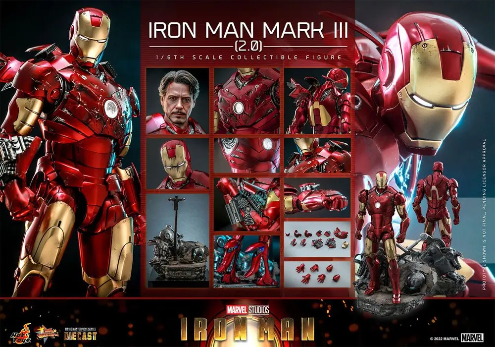 Iron Man Movie Masterpiece Series Diecast 1/6 Iron Man Mark III (2.0) akciófigura 32 cm termékfotó