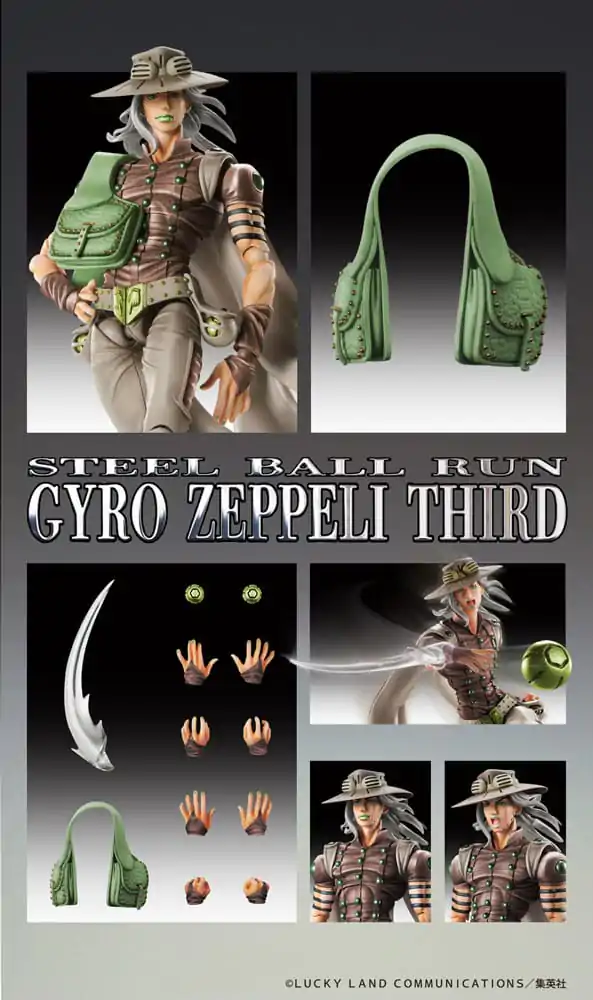 JoJo's Bizarre Adventure Part7 Steel Ball Run Super Action Chozokado Gyro Zeppeli Third akciófigura 16 cm termékfotó