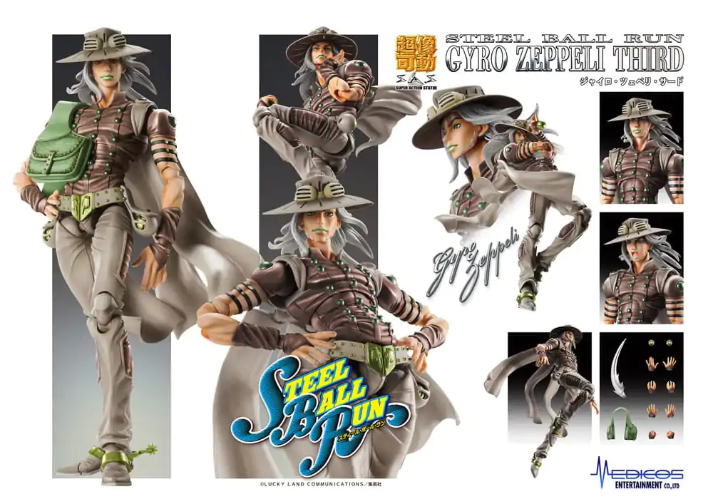 JoJo's Bizarre Adventure Part7 Steel Ball Run Super Action Chozokado Gyro Zeppeli Third akciófigura 16 cm termékfotó