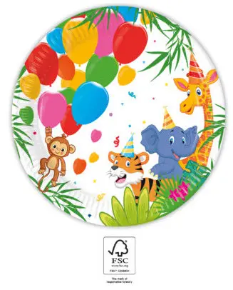 Jungle Balloons, Dzsungel papírtányér 8 db-os 20 cm FSC termékfotó