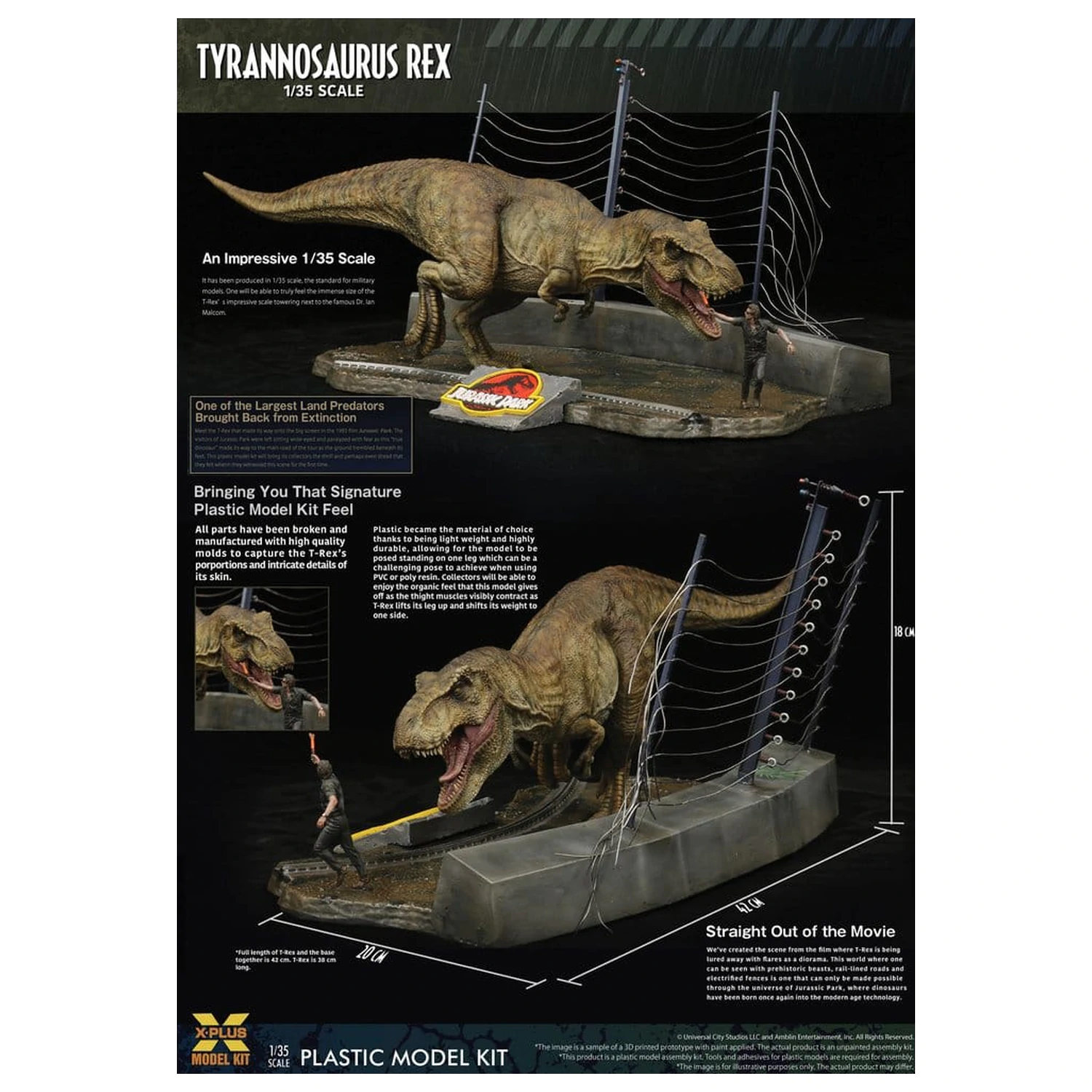 Jurassic Park 1/35 Tyrannosaurus Rex Műanyag modell készlet 42 cm termékfotó