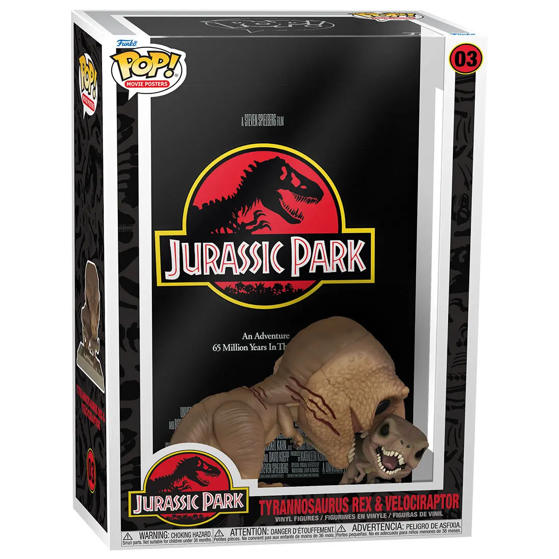 Jurassic Park POP! Movie Poszter & figura Tyrannosaurus Rex & Velociraptor 9 cm termékfotó